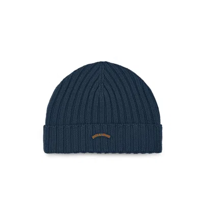 Paul & Shark Ribbed Beanie Hat In Blue