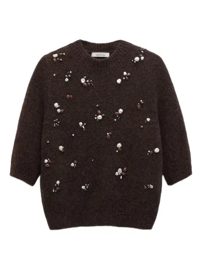 Dorothee Schumacher Loving Touch Embellished Alpaca-wool Sweater In Brown
