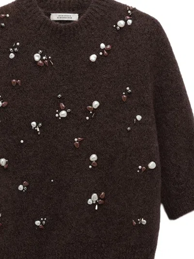 Dorothee Schumacher Loving Touch Embellished Alpaca-wool Sweater In Brown