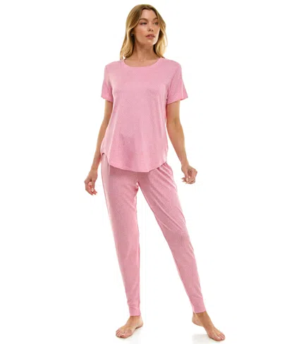 Roudelain Printed Short Sleeve Top & Jogger Pajama Set In Pink