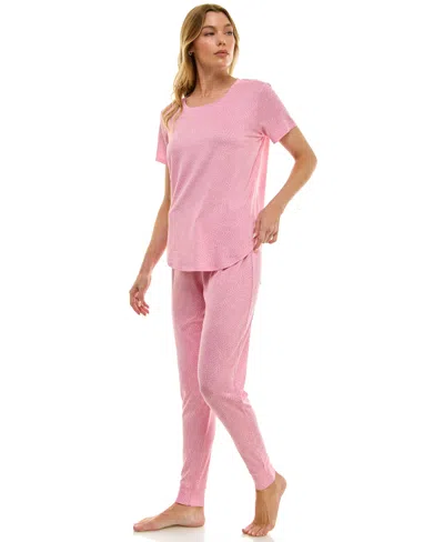 Roudelain Printed Short Sleeve Top & Jogger Pajama Set In Pink