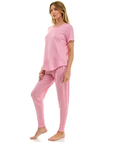 Roudelain Printed Short Sleeve Top & Jogger Pajama Set In Pink