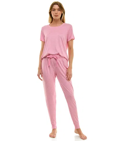 Roudelain Printed Short Sleeve Top & Jogger Pajama Set In Pink
