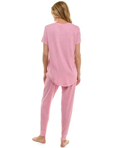Roudelain Printed Short Sleeve Top & Jogger Pajama Set In Pink