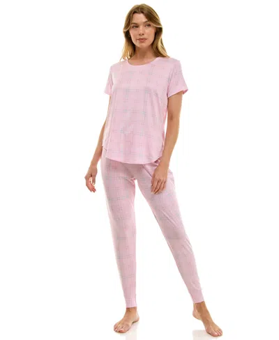 Roudelain Printed Short Sleeve Top & Jogger Pajama Set In Pink