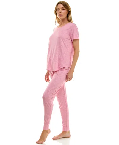 Roudelain Printed Short Sleeve Top & Jogger Pajama Set In Pink