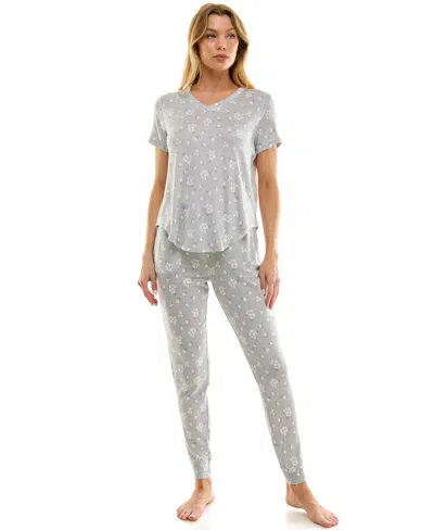 Roudelain V-neck T-shirt & Jogger Pants Pajama Set In Gray