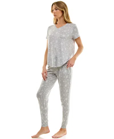 Roudelain V-neck T-shirt & Jogger Pants Pajama Set In Gray