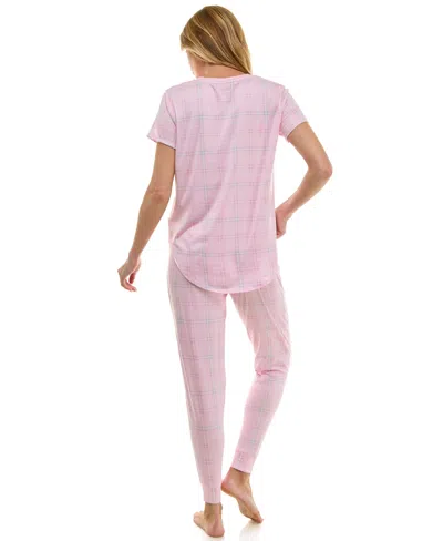 Roudelain Printed Short Sleeve Top & Jogger Pajama Set In Pink