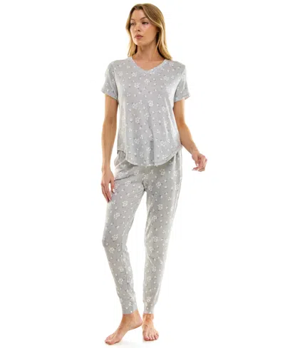 Roudelain V-neck T-shirt & Jogger Pants Pajama Set In Gray