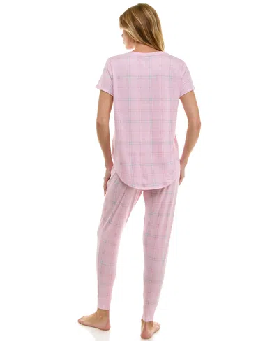 Roudelain Printed Short Sleeve Top & Jogger Pajama Set In Pink