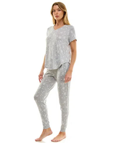 Roudelain V-neck T-shirt & Jogger Pants Pajama Set In Gray