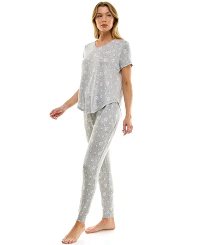 Roudelain V-neck T-shirt & Jogger Pants Pajama Set In Gray