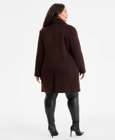 Michael Kors Michael  Plus Size Collared Button-front Coat, Exclusively At Macy's In Brown