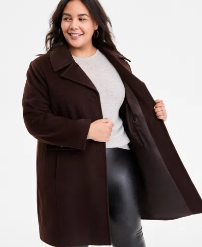 Michael Kors Michael  Plus Size Collared Button-front Coat, Exclusively At Macy's In Brown