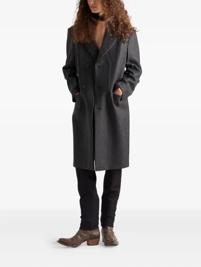 Prada Notched Wool Coat In Black