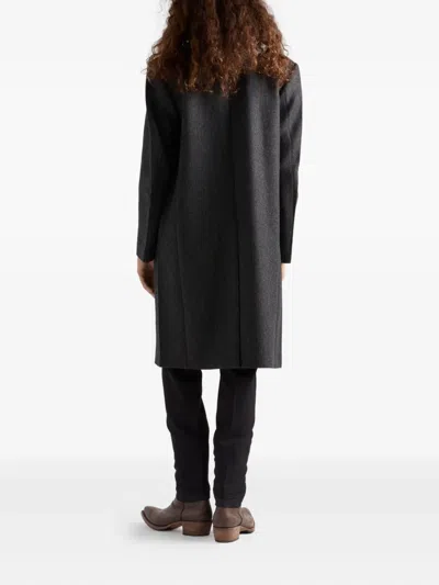 Prada Notched Wool Coat In Black