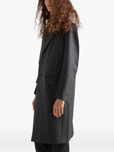 Prada Notched Wool Coat In Black