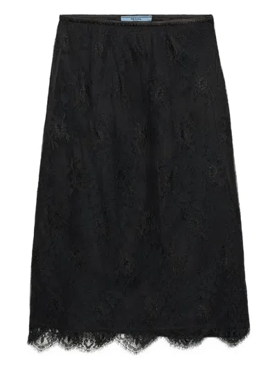 Prada Pizzo Lace Sheer Skirt In Black