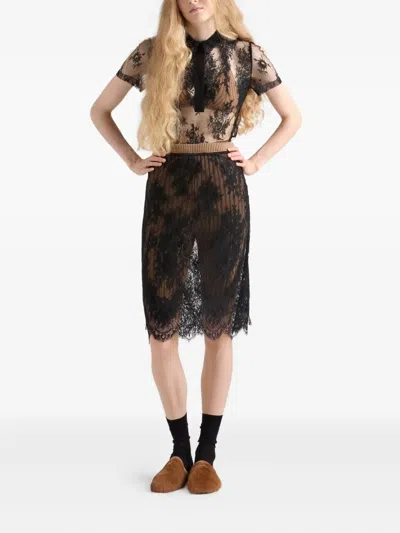 Prada Pizzo Lace Sheer Skirt In Black