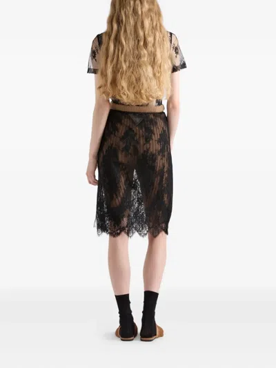 Prada Pizzo Lace Sheer Skirt In Black