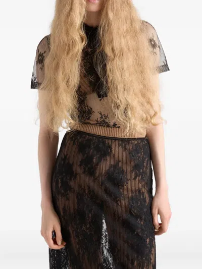 Prada Pizzo Lace Sheer Skirt In Black