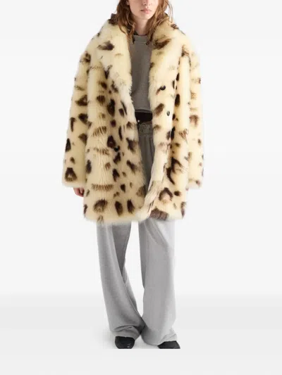 Prada Leopard-print Shearling Coat In Neutral