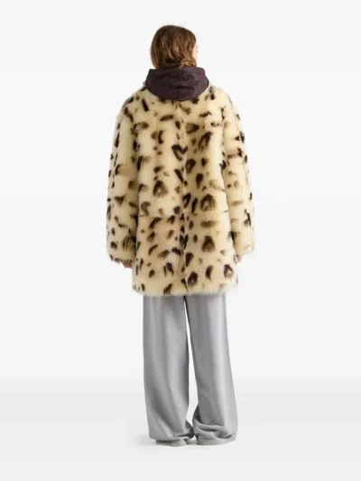 Prada Leopard-print Shearling Coat In Neutral
