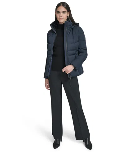 Calvin Klein Women's Faux-fur-lined Hooded Puffer Coat In Blue