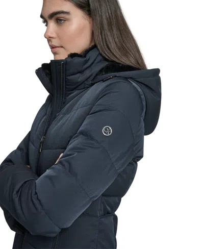 Calvin Klein Women's Faux-fur-lined Hooded Puffer Coat In Blue
