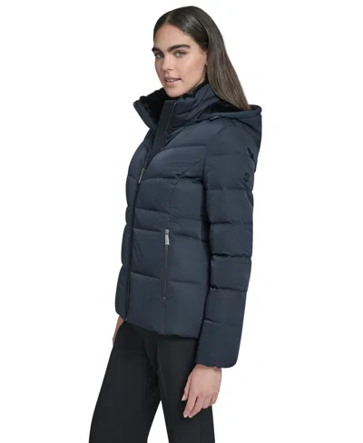 Calvin Klein Women's Faux-fur-lined Hooded Puffer Coat In Blue