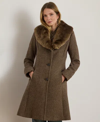 Ralph Lauren Women's Faux-fur-collar Coat In Brown