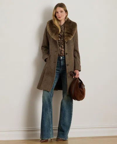 Ralph Lauren Women's Faux-fur-collar Coat In Brown