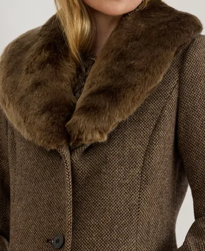 Ralph Lauren Women's Faux-fur-collar Coat In Brown