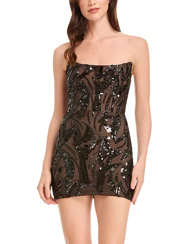 Dress The Population Jen Sequin Detail Strapless Cocktail Minidress In Brown