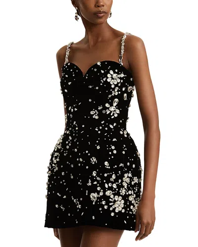 Oscar De La Renta Crystal-embellished Cupro-blend Mini Dress In Black