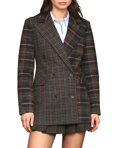 Avec Les Filles Combo Collar Hourglass Blazer Olive-burgundy Plaid Multi In Brown