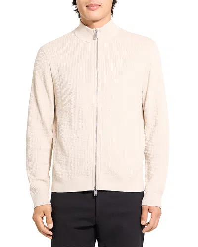 Theory Walton Cabled Cotton Zip Cardigan In Neutral