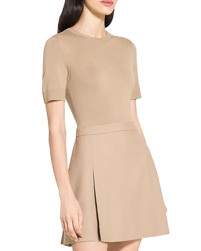 Theory Short Sleeve Mixed Media Minidress In Neutral