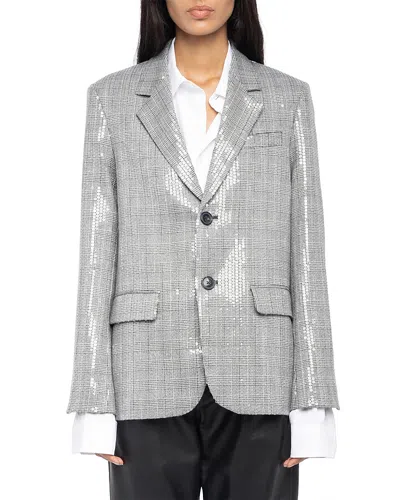 Zadig & Voltaire Vanille Sequin Plaid Blazer In Gray