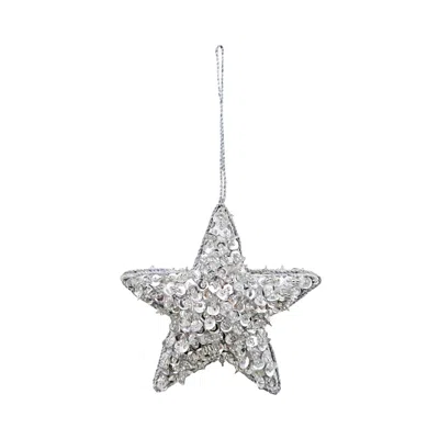 Sudha Pennathur Star Ornament Beaded & Sequin In Silver