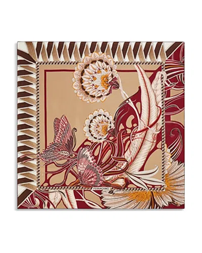 Ferragamo Butterfly-print Silk Scarf In Brown