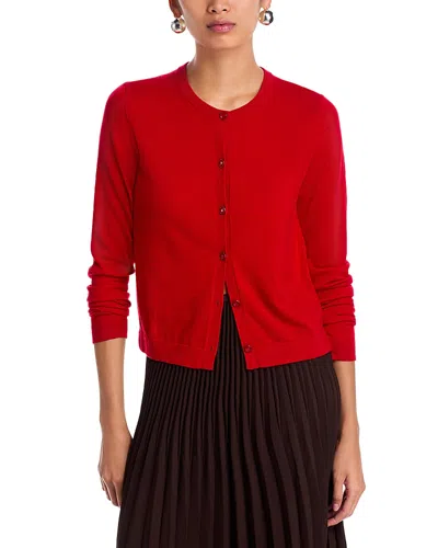 Jason Wu Collection Long-sleeve Merino Wool Crewneck Cardigan In Red