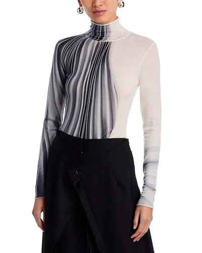 Jason Wu Collection Dancing Pleat Printed Long-sleeve Turtleneck Top In White