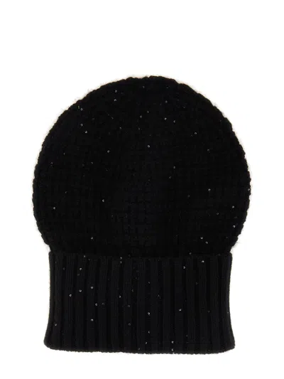 Fabiana Filippi Textured Beanie With Subtle Sequins And Ribbed Cuff In Black