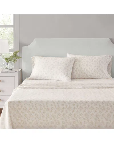 Martha Stewart Ms Core Floral Cotton Percale Sheet Set In Neutral
