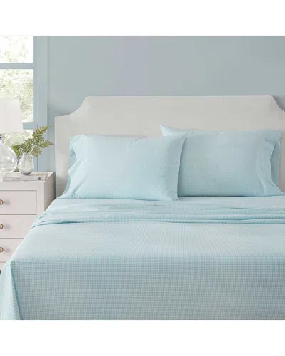 Martha Stewart Ms Core Small Gingham Cotton Percale Sheet Set In Blue