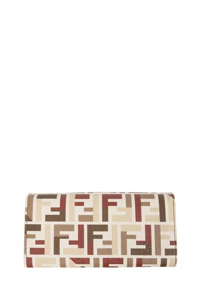 Fendi Ff Fabric Continental With Chain Pouch In Neutral