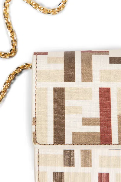 Fendi Ff Fabric Continental With Chain Pouch In Neutral