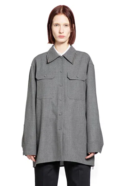 Jil Sander Wool Canvas Shirt In Gray